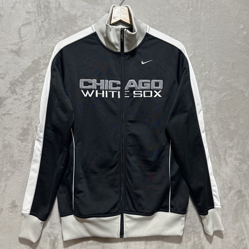 Nike Chicago White Sox Track Jacket Size‎ L Black Baseball Full Zip Long Sleeve